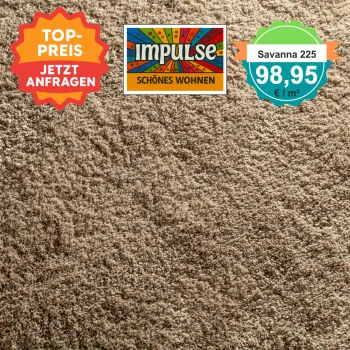 JAB Savanna 225 Sand – Draufsicht des Hochflor-Teppichbodens mit Preisangabe